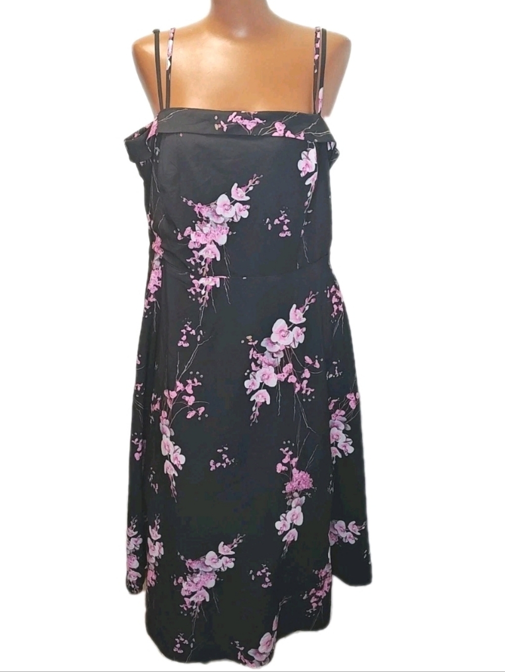 City Chic Retro Holiday Romance Midi Dress Sz 14/L Black Floral Cottage Boho Nwt